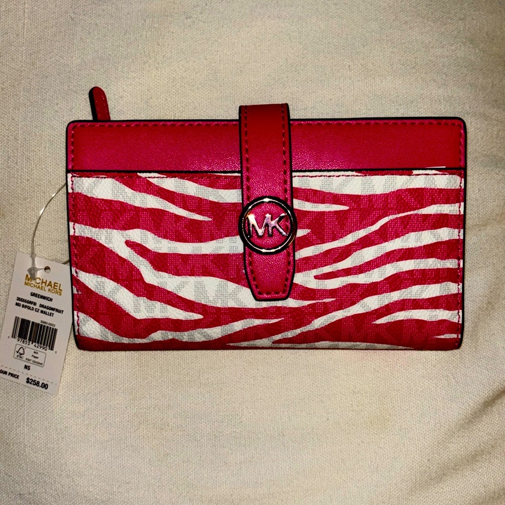 Michael Kors Greenwich Medium Signature Logo Wallet Dragonfruit Multi